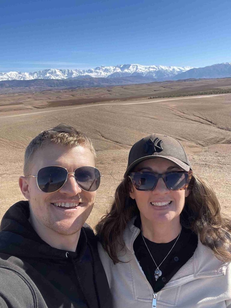 Simon from Sculpt Websites and Steph with Moroccan mountains in the background
